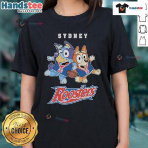 Good Bluey X Sydney Roosters ladies tee featuring vibrant design and comfortable fit for stylish fans.