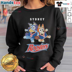 Good Bluey X Sydney Roosters sweatshirt featuring vibrant colors and sporty design, perfect for fans and casual wear.