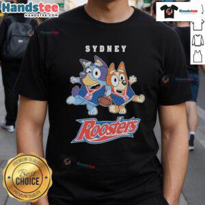 Alt Text: Good Bluey X Sydney Roosters T-Shirt featuring vibrant graphics and a comfortable fit for fans and kids.