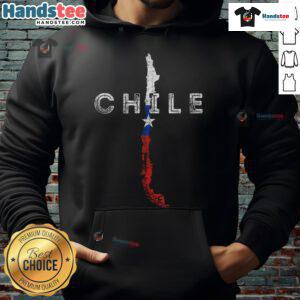 Distressed Chile souvenir hoodie featuring a map and flag design, perfect for showcasing Chilean pride.