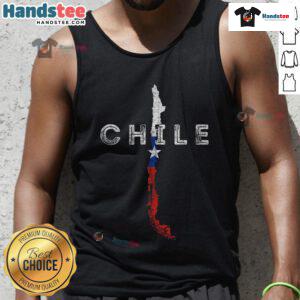 Distressed Chile souvenir tank top featuring a map and flag design, perfect for showcasing your love for Chile.