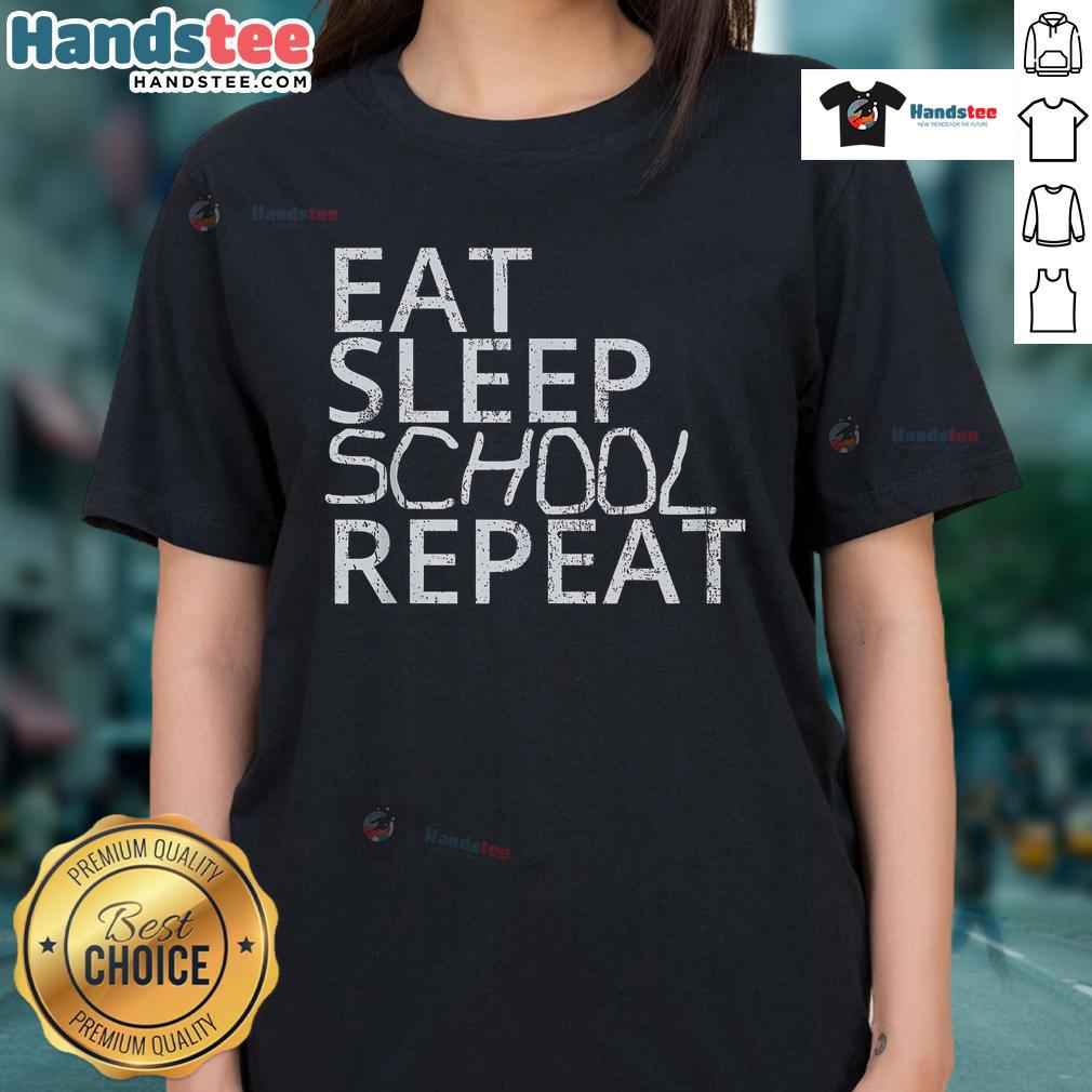 Vintage ladies tee featuring 'Good Eat Sleep School Repeat' design, perfect for back to school fashion.