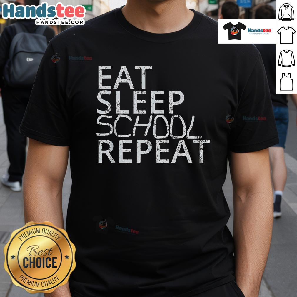 Alt Text: Vintage T-shirt featuring Good Eat Sleep School Repeat design, perfect for back to school style.
