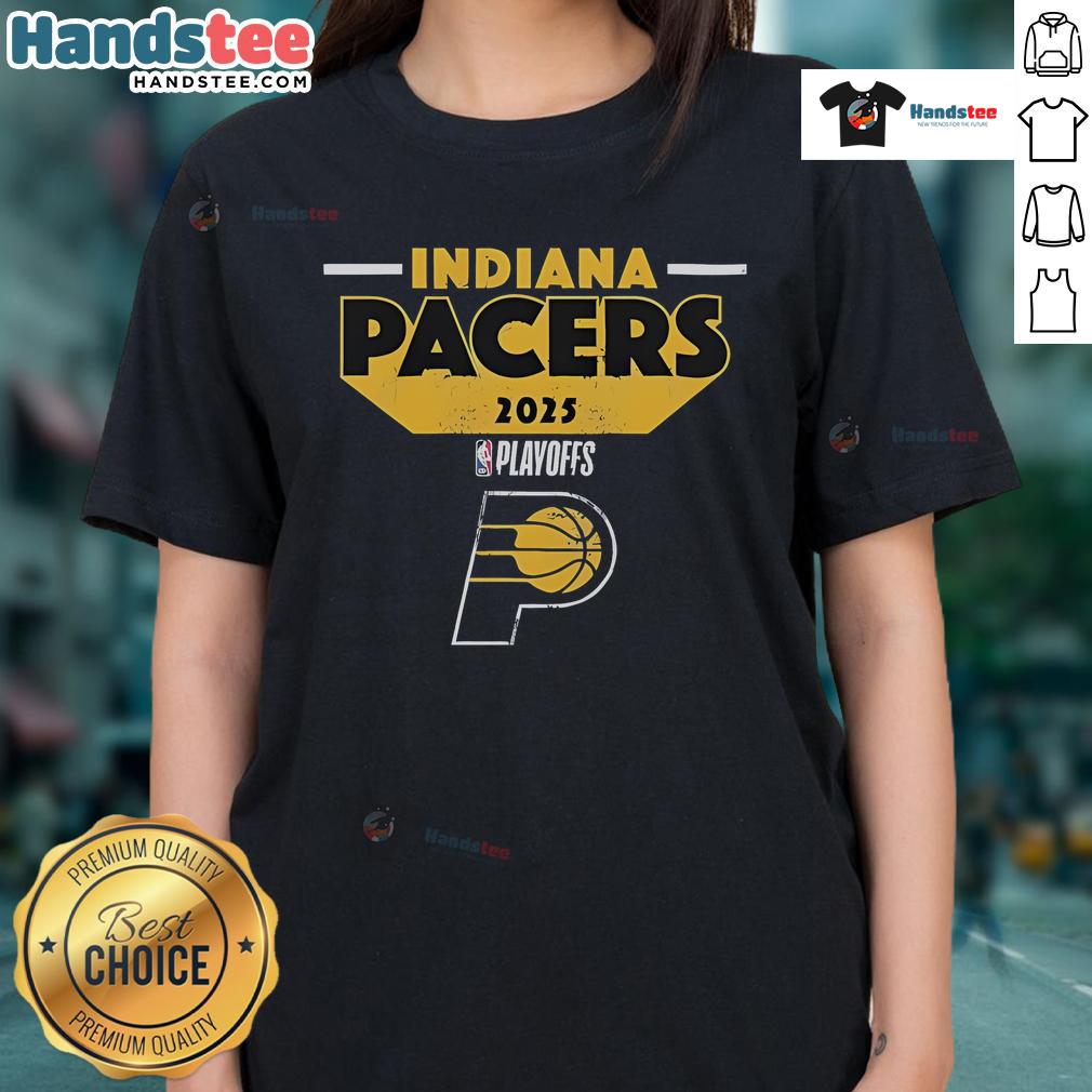 Alt Text: Good Indiana Pacers 2025 Playoff Participant Master Ladies Tee showcasing vibrant team colors and logo.