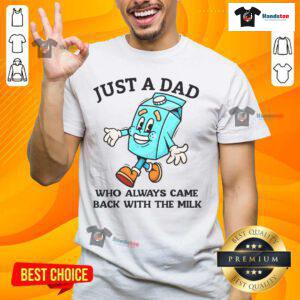 Alt Text: Good Just A Dad Who Always Came Back With The Milk Father's Day T-Shirt design featuring playful typography.