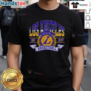 Vintage 1967 Los Angeles basketball T-shirt featuring retro graphics and classic design for sports enthusiasts.