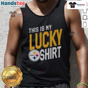 Pittsburgh Steelers lucky tank top featuring team colors and logo, perfect for game day or casual wear.