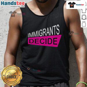 Alt Text: Model wearing a Good Prabal Gurung tank top featuring an immigrant-themed design, showcasing style and diversity.