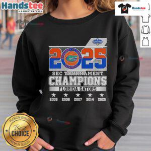 2025 SEC Tournament Champions Florida Gators sweatshirt featuring team colors and logo, perfect for fans and supporters.