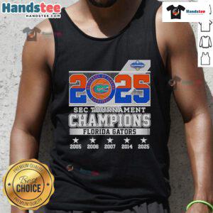 Florida Gators 2025 SEC Tournament Champions tank top showcasing team pride and vibrant colors.