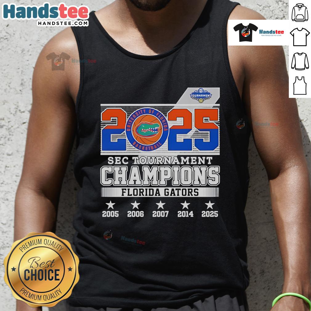 Florida Gators 2025 SEC Tournament Champions tank top showcasing team pride and vibrant colors.