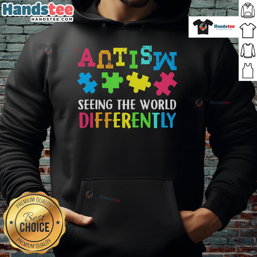 Good Seeing The World Differently Autism Awareness Month Hoodie in vibrant colors, promoting autism acceptance and understanding.