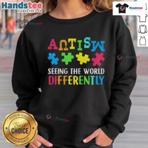 Autism Awareness Month sweatshirt featuring 'Good Seeing The World Differently' design, promoting acceptance and understanding.