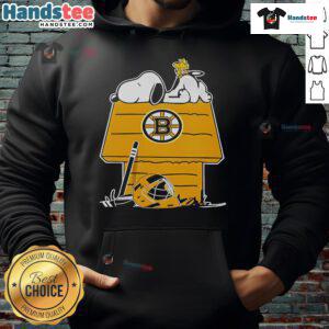 Good Snoopy and Woodstock on a chimney design for Boston Bruins hockey hoodie, perfect for fans and cozy wear.