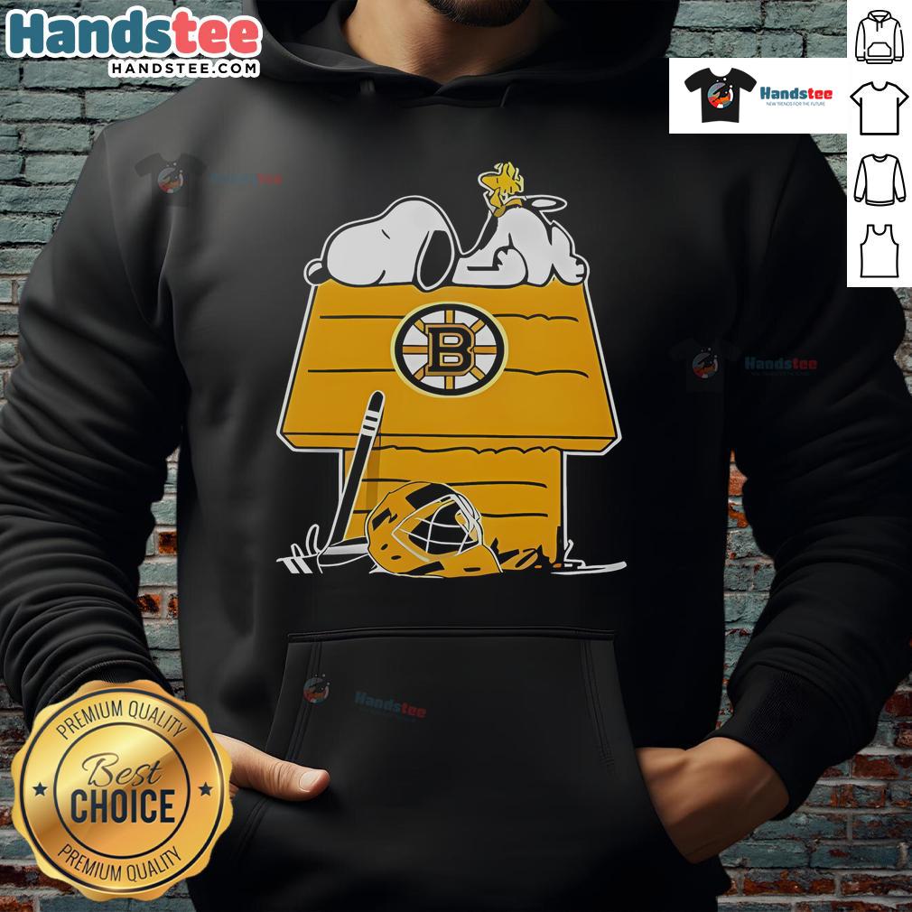 Good Snoopy and Woodstock on a chimney design for Boston Bruins hockey hoodie, perfect for fans and cozy wear.