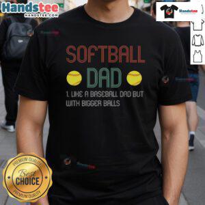 Good Softball Dad T-Shirt design featuring humorous text: 'Like A Baseball Dad But With Bigger Balls' for softball enthusiasts.