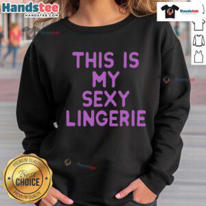Model wearing a trendy sexy lingerie sweatshirt, showcasing stylish design and comfortable fit for casual wear.