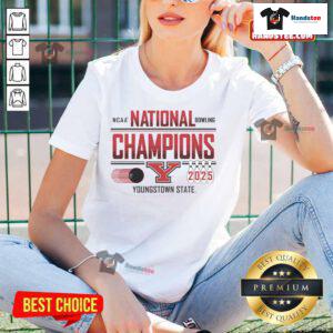 Alt Text: Youngstown State Penguins Ladies Tee celebrating 2025 NCAA Bowling National Champions by Blue 84.