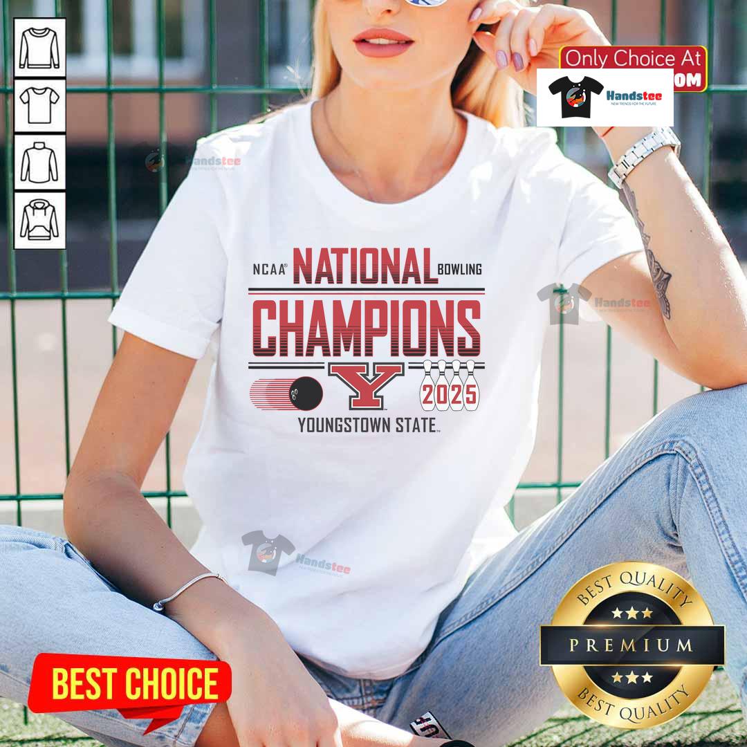 Alt Text: Youngstown State Penguins Ladies Tee celebrating 2025 NCAA Bowling National Champions by Blue 84.