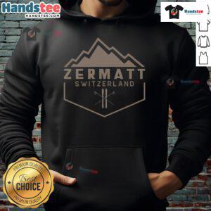 Stylish Good Zermatt Switzerland hoodie displayed against a scenic alpine backdrop, perfect for winter adventures.