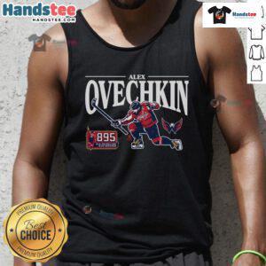 Hot Alex Ovechkin 895 NHL All-Time Leading Scorer GR8 Celebration Tank Top showcasing Ovechkins iconic celebration.