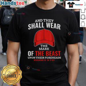 Hot Anti-Trump Mark of Beast red hat liberal T-shirt featuring bold graphics and a striking design for political activism.