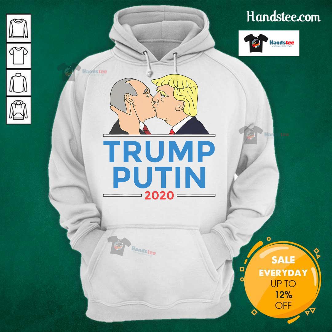Alt Text: Hot Donald Trump kissing Putin graphic on Anti-Trump 2020 hoodie, perfect for expressing political dissent.