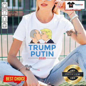 Hot Donald Trump kissing Putin graphic on Anti-Trump 2020 ladies tee, showcasing political satire and humor.