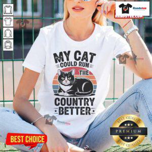 Funny political statement tee featuring a cat silhouette against a sunset, perfect for cat lovers and humor enthusiasts.