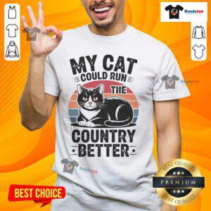 Hot My Cat Could Run The Country Better Funny Political Statement Sunset T-Shirt design featuring a cat silhouette at sunset.