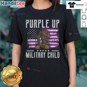 Hot purple military child tee for Military Child Month, featuring a vibrant flag design celebrating military families.