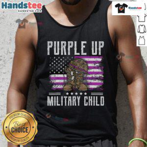 Hot purple tank top for Military Child Month featuring a bold flag design celebrating military children.