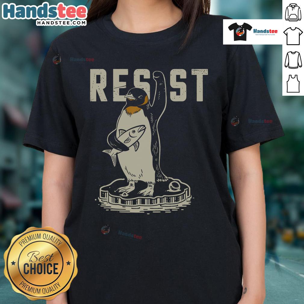 Stylish Hot Resist Penguin Ladies Tee featuring a cute penguin graphic, perfect for casual wear and penguin lovers.