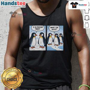 Hot Trump Penguins Tariffs tank top featuring political sarcasm humor, perfect for satire lovers and summer fashion.