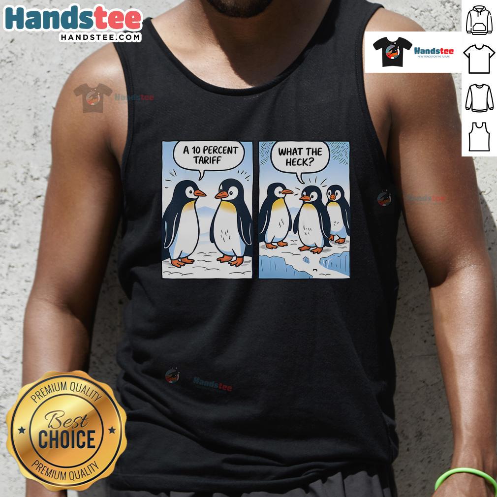 Hot Trump Penguins Tariffs tank top featuring political sarcasm humor, perfect for satire lovers and summer fashion.