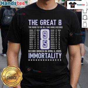 Alex Ovechkin 'The Great 8' T-shirt celebrating his journey to the all-time goals record in hockey.