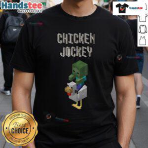 Nice Baby Zombie Chicken Jockey Minecraft T-Shirt design featuring a cute zombie riding a chicken in vibrant colors.