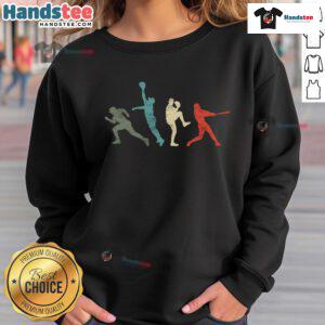 Vintage retro sweatshirt featuring a baseball catcher, pitcher, and batter design for baseball enthusiasts.