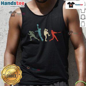 Vintage retro baseball tank top featuring a catcher, pitcher, and batter design for sports enthusiasts.