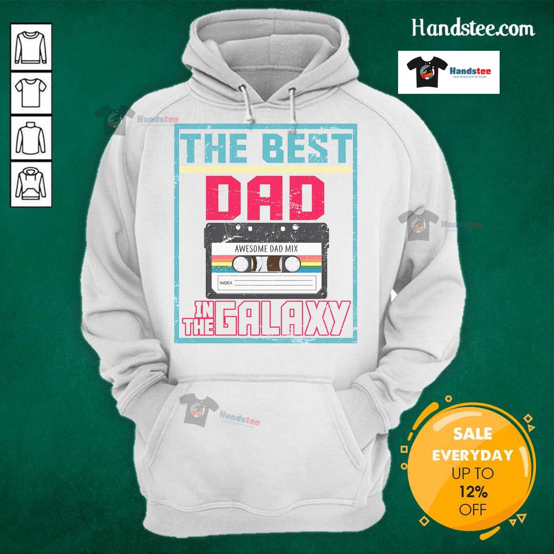 Nice Best Dad In The Galaxy cassette mix tape hoodie showcasing a fun design for proud dads and music lovers.
