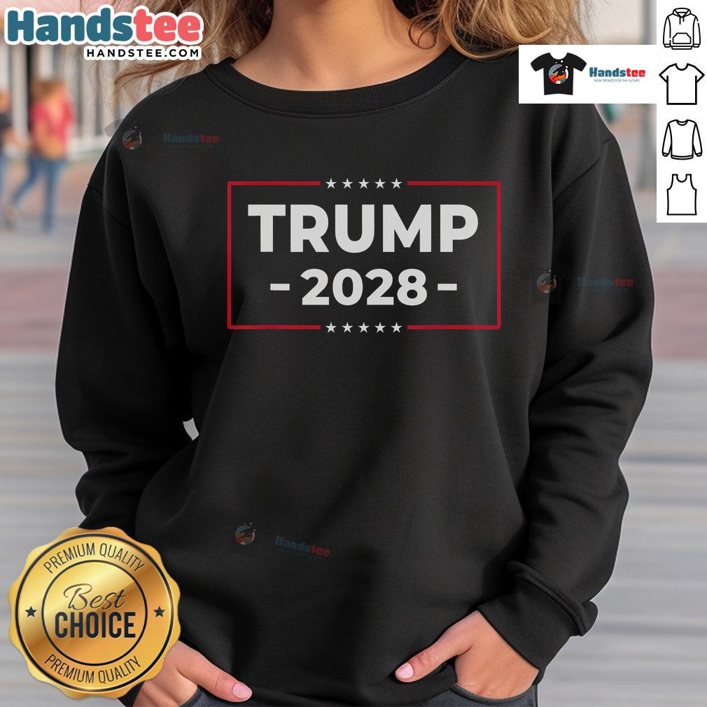 Vintage Trump 2028 sweatshirt featuring an American flag design, perfect for pro-Trump supporters and memorabilia collectors.