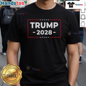 Vintage Pro Trump T-Shirt featuring Donald Trump 2028 design with American flag graphics, perfect for patriotic supporters.