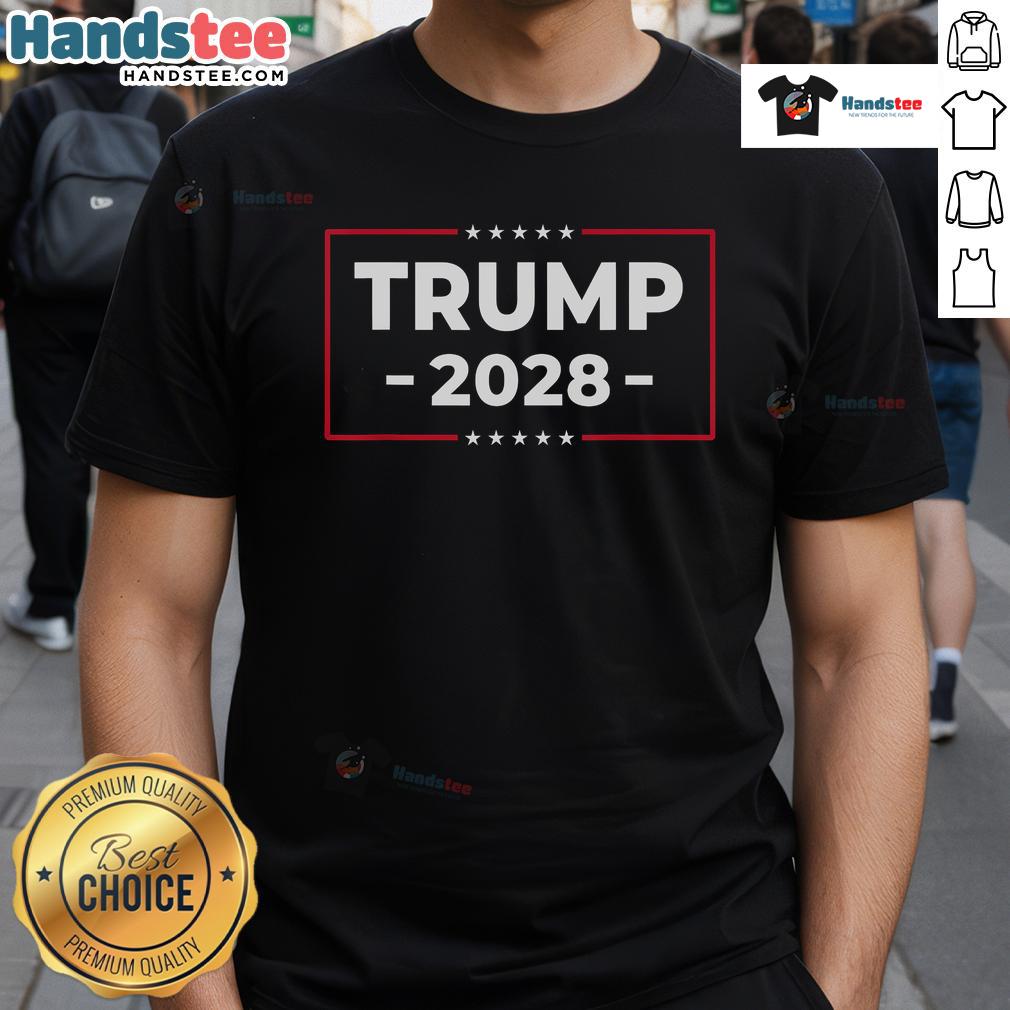 Vintage Pro Trump T-Shirt featuring Donald Trump 2028 design with American flag graphics, perfect for patriotic supporters.