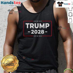 Vintage tank top featuring 'Nice Donald Trump 2028 President' design with American flag, perfect for pro-Trump supporters.