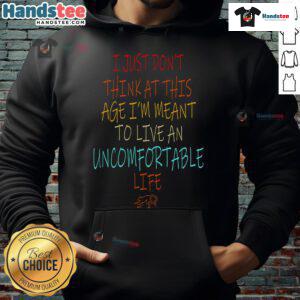 Cozy hoodie with 'Don't Think At This Age' slogan, perfect for embracing comfort and style in everyday life.
