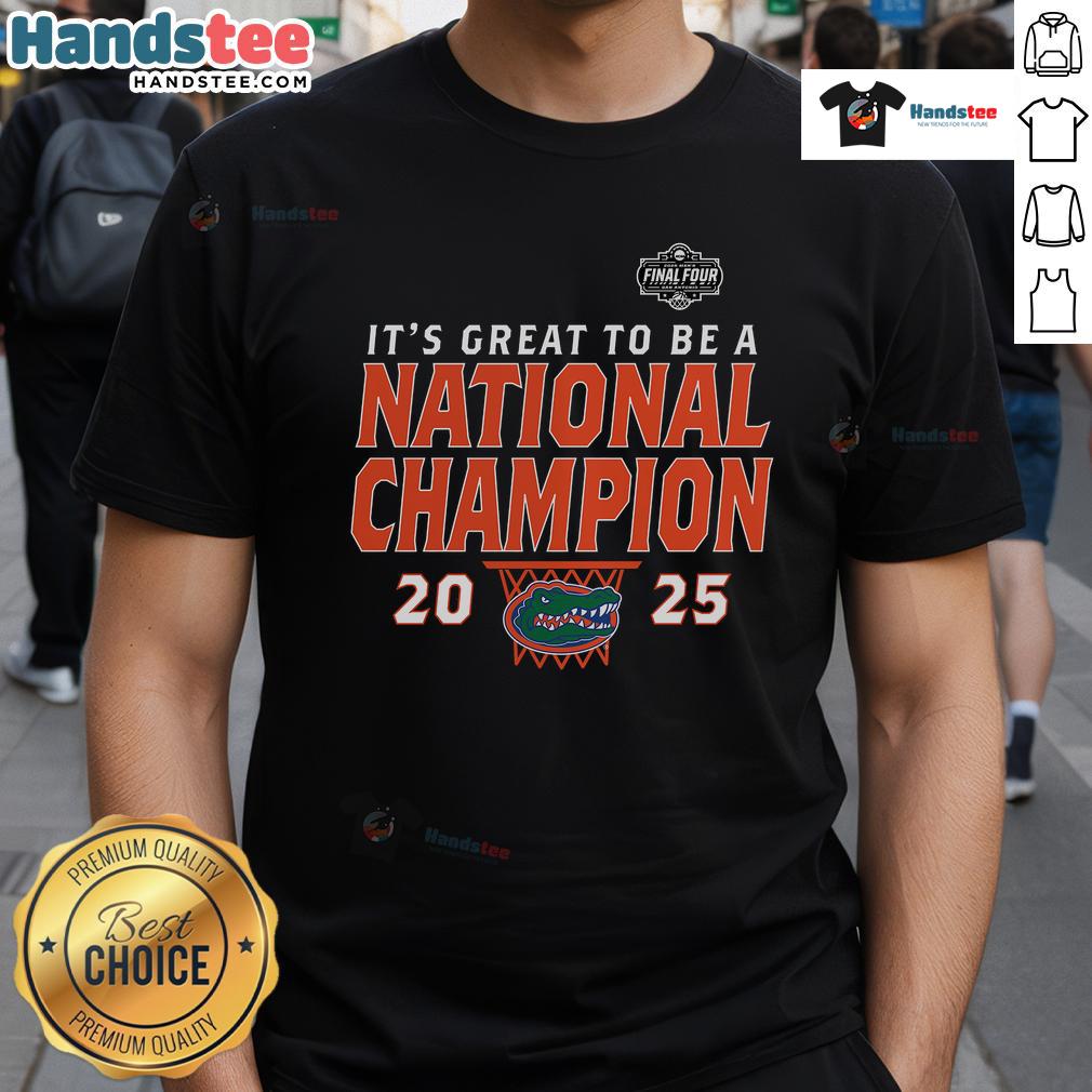 Florida Gators 2025 NCAA Men's Basketball National Champions T-Shirt featuring a bold post move graphic design.