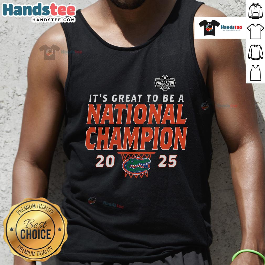Florida Gators 2025 NCAA Men's Basketball National Champions tank top showcasing team pride and stylish post-game fashion.