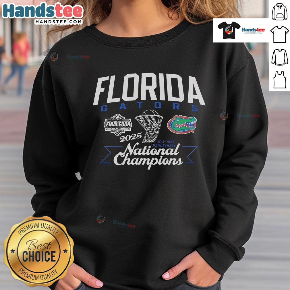 2025 Men's Basketball National Champs sweatshirt for Florida Gators fans, featuring vibrant team colors and stylish design.