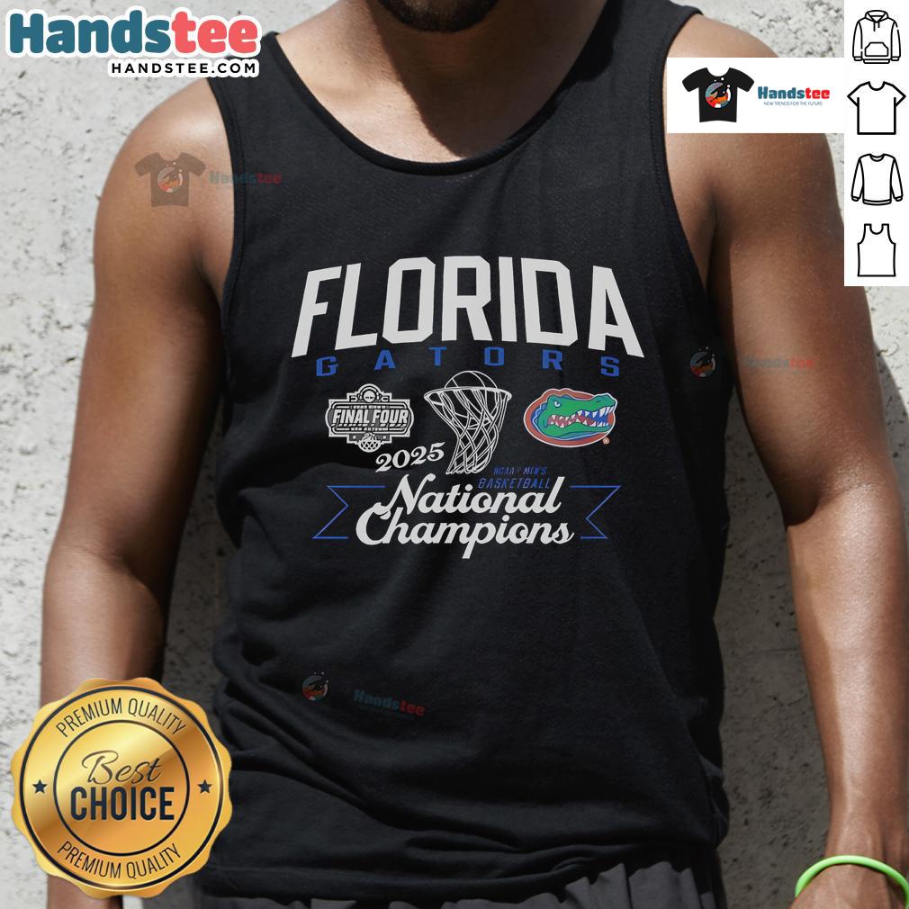 Men's basketball fan tank top featuring Florida Gators design, celebrating the 2025 National Champs victory.