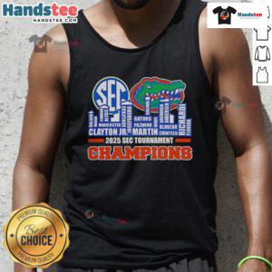 Florida Gators skyline tank top celebrating 2025 SEC Men's Basketball Tournament Champions.